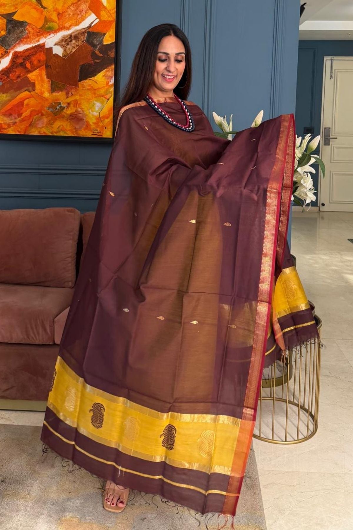 Maheshwari handloom silk by cotton kurta dupatta set